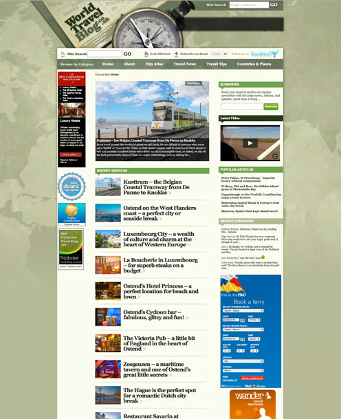 Bespoke Wordpress blog design by Stripey Media for World Travel Blog